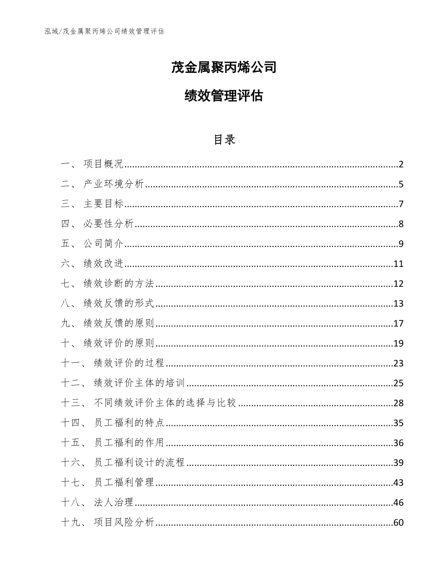 茂金属聚丙烯公司绩效管理评估_参考_第1页