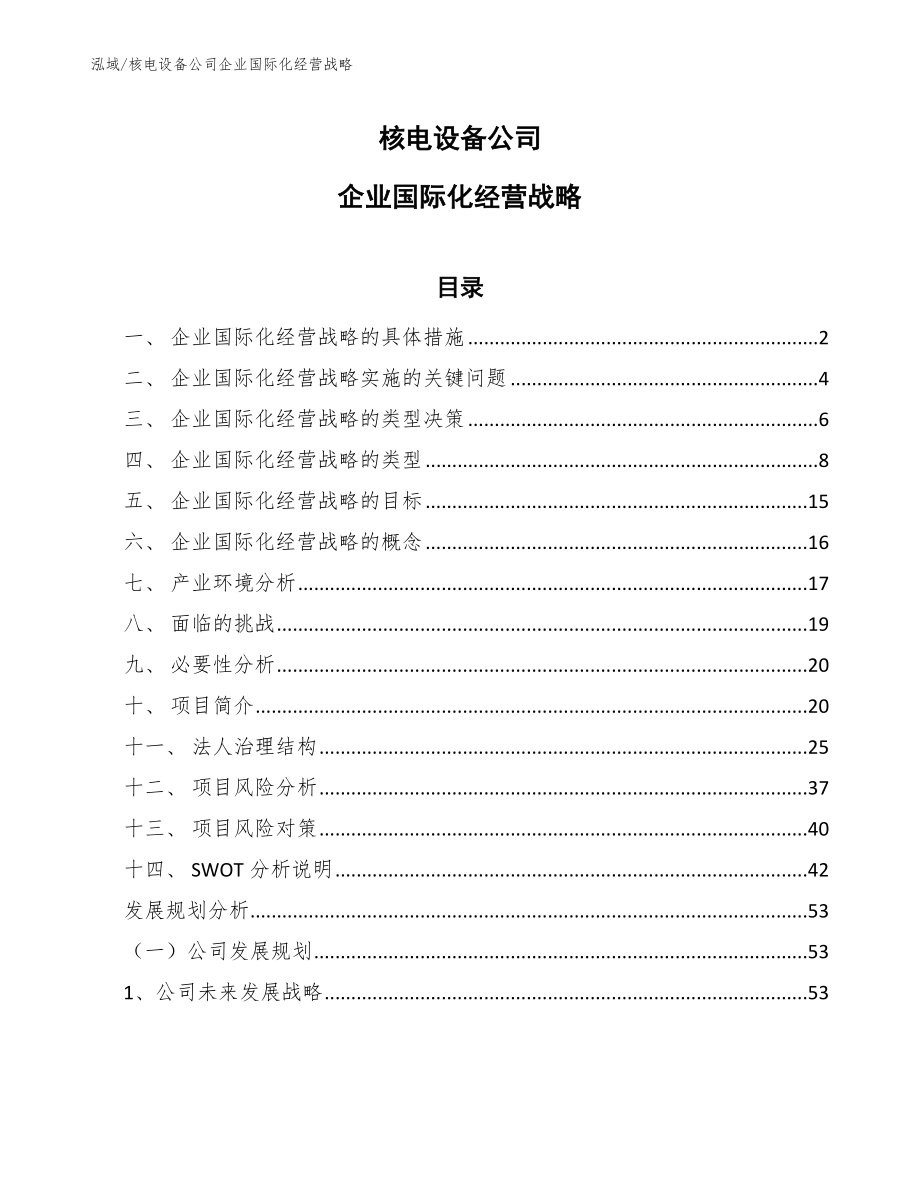 核电设备公司企业国际化经营战略（参考）_第1页