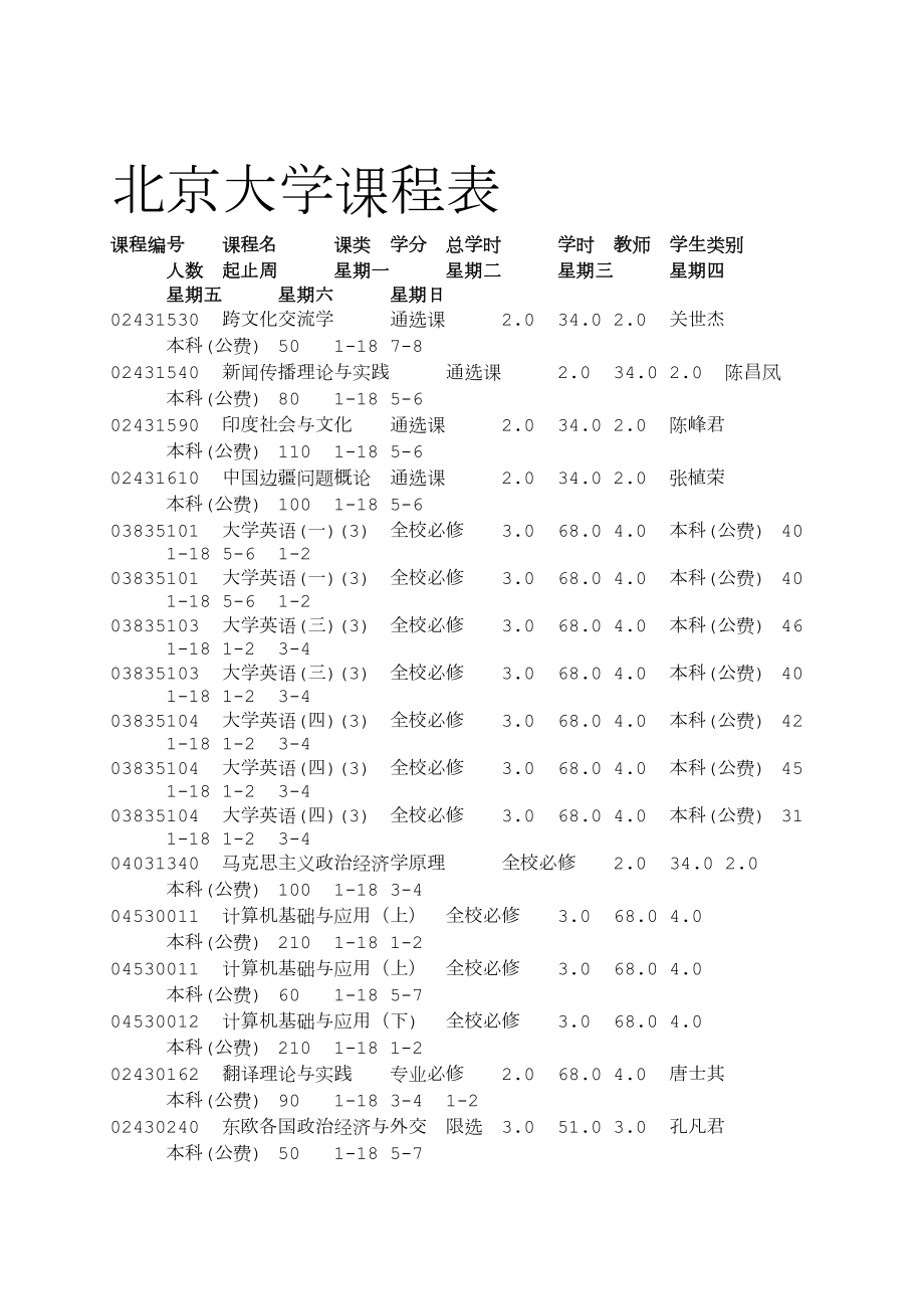 北京大学课程表_第1页