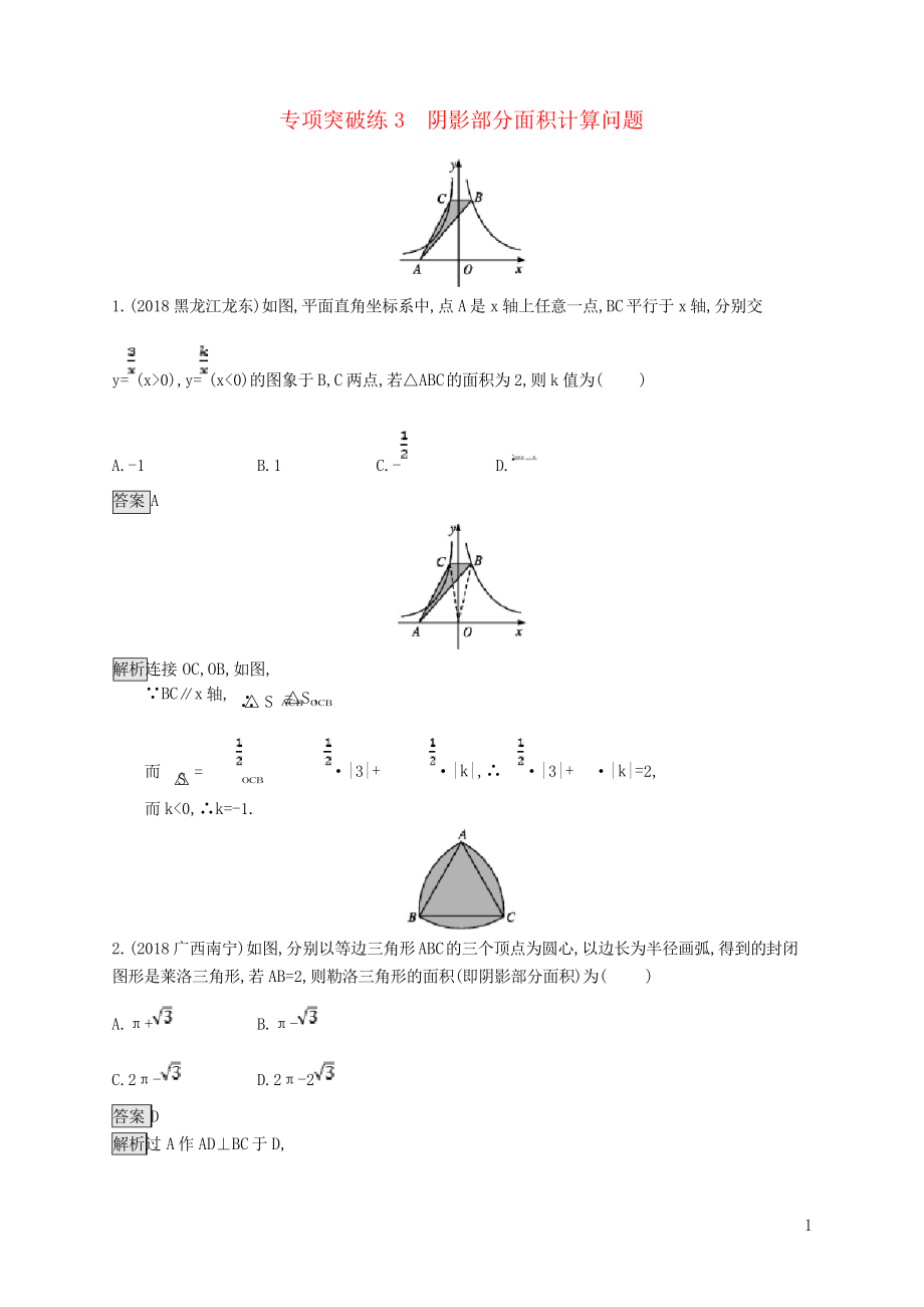 2020年中考數(shù)學總復習 專項突破練3 陰影部分面積計算問題練習_第1頁