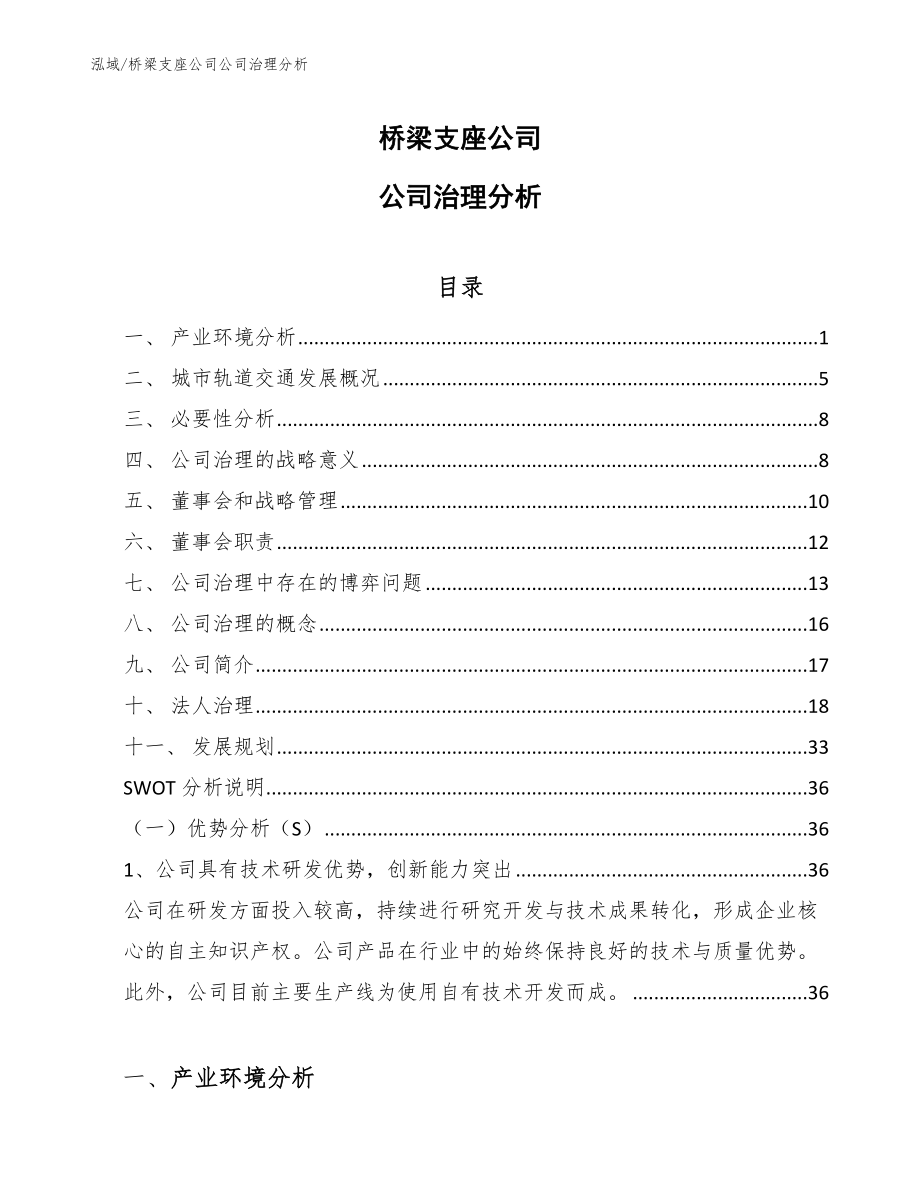 桥梁支座公司公司治理分析_范文_第1页