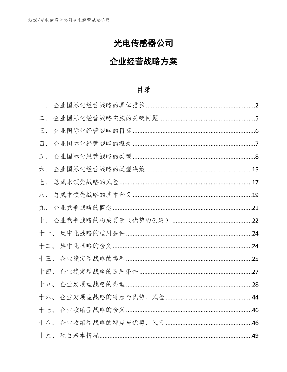 光电传感器公司企业经营战略方案_参考_第1页