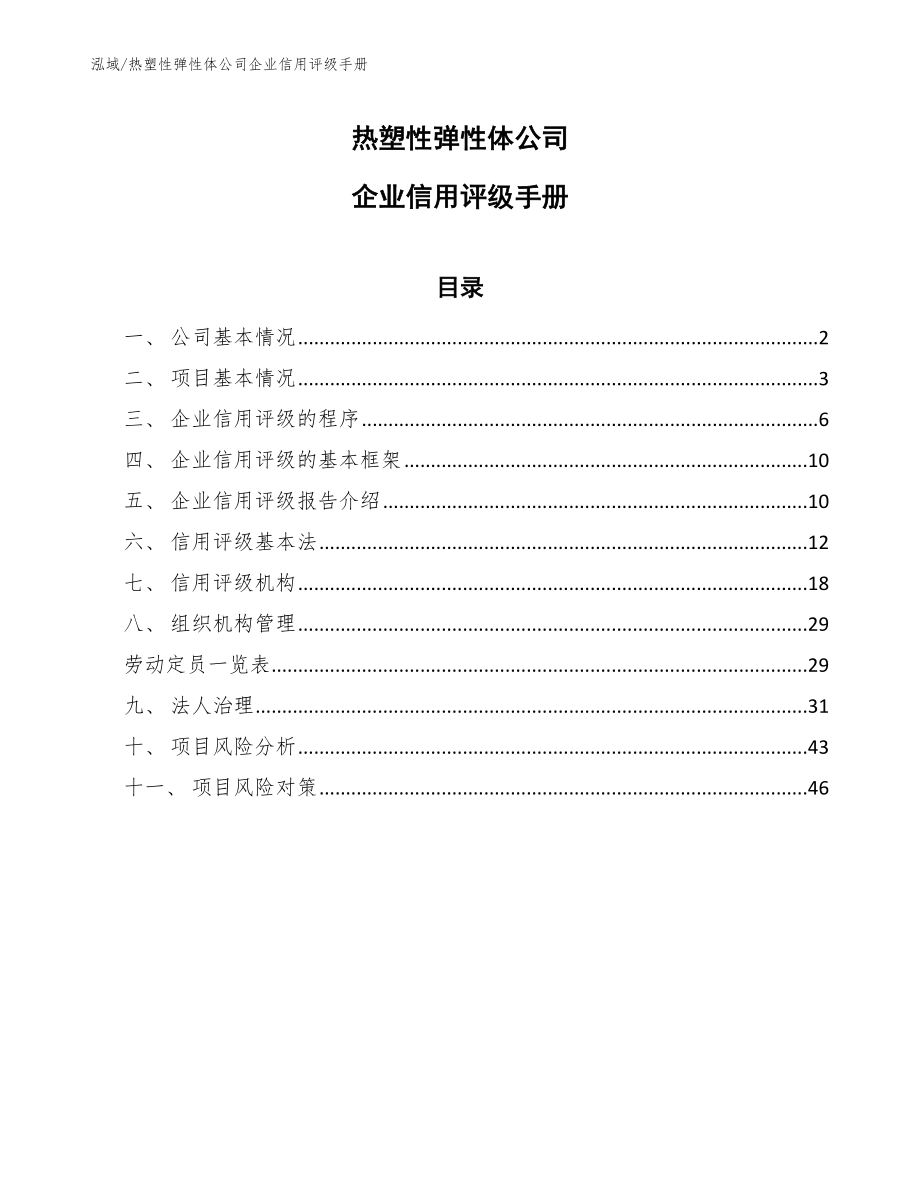 热塑性弹性体公司企业信用评级手册_第1页