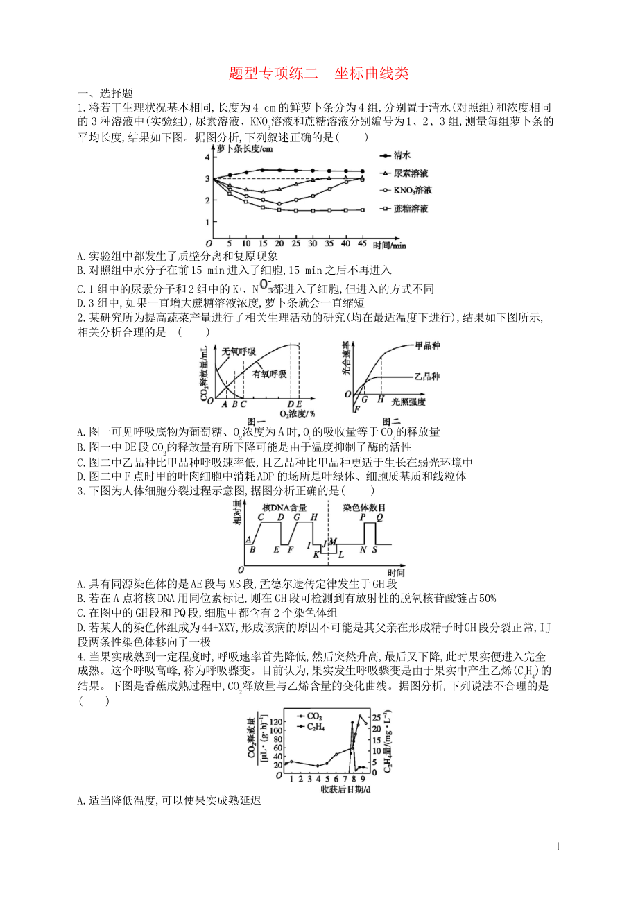 2019版高考生物大二輪復習 題型增分練題型專項練2 坐標曲線類_第1頁