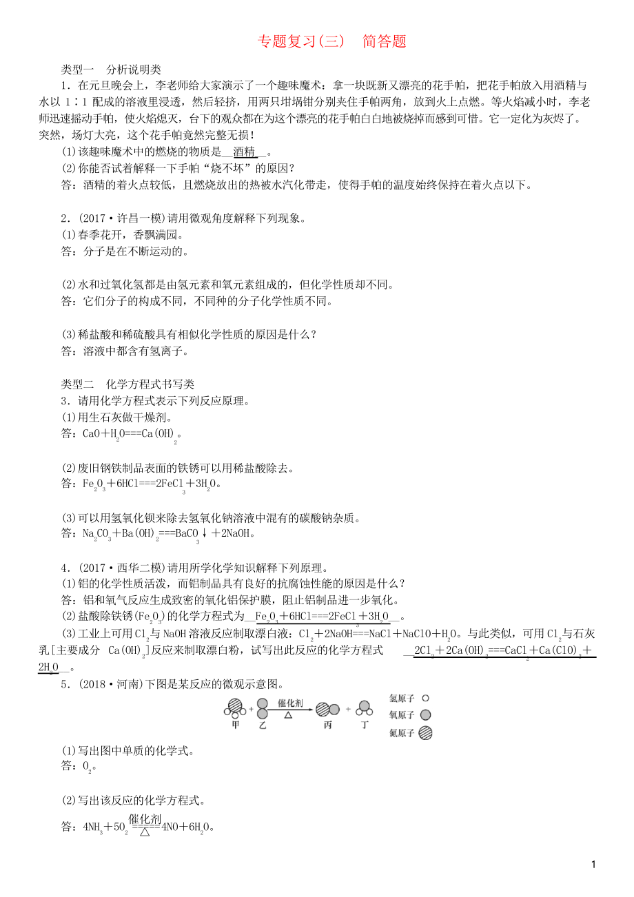 2019九年級化學下冊 專題復習簡答題習題 復習專用新人教版_第1頁