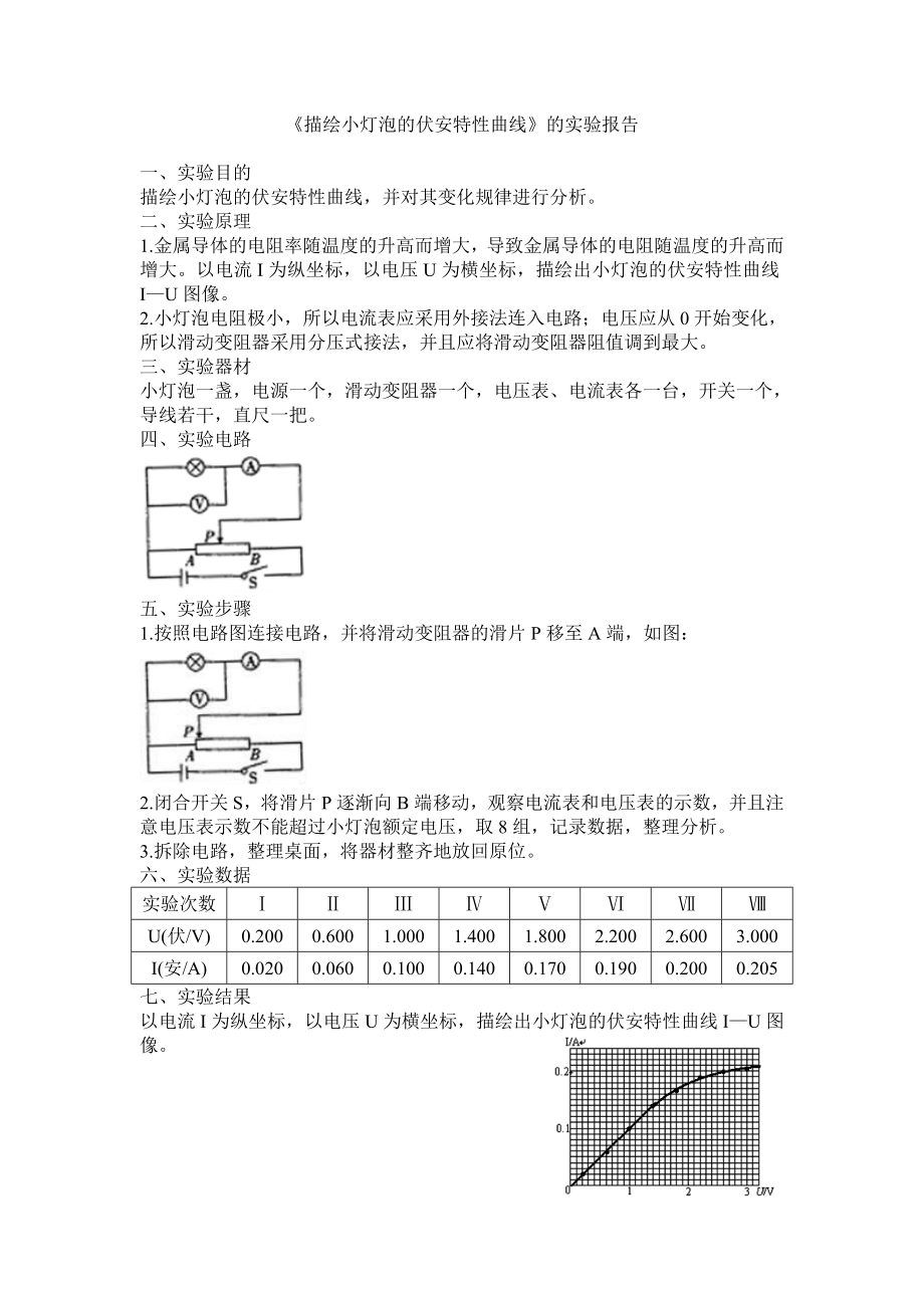 《描繪小燈泡的伏安特性曲線》的實驗報告(共3頁)_第1頁