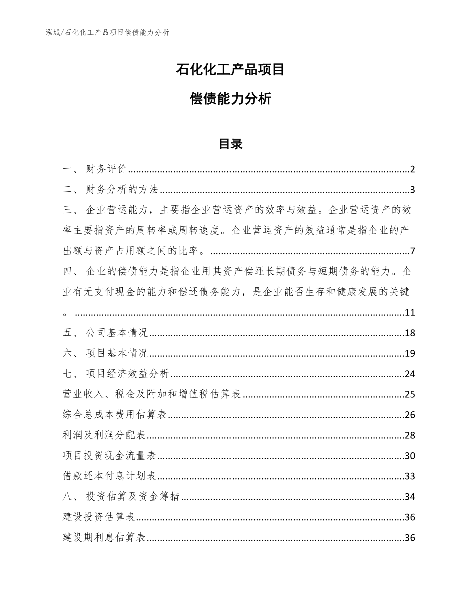 石化化工产品项目偿债能力分析_范文_第1页