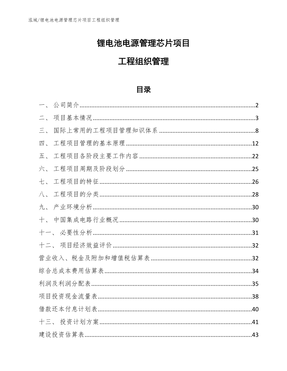 锂电池电源管理芯片项目工程组织管理_第1页