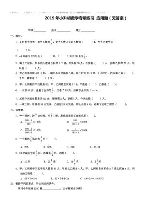 2019年小升初数学专项练习：应用题
