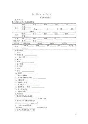 2019七年級(jí)英語上冊(cè) Unit 2 Colours and Clothes單元基礎(chǔ)回眸練習(xí) 冀教版