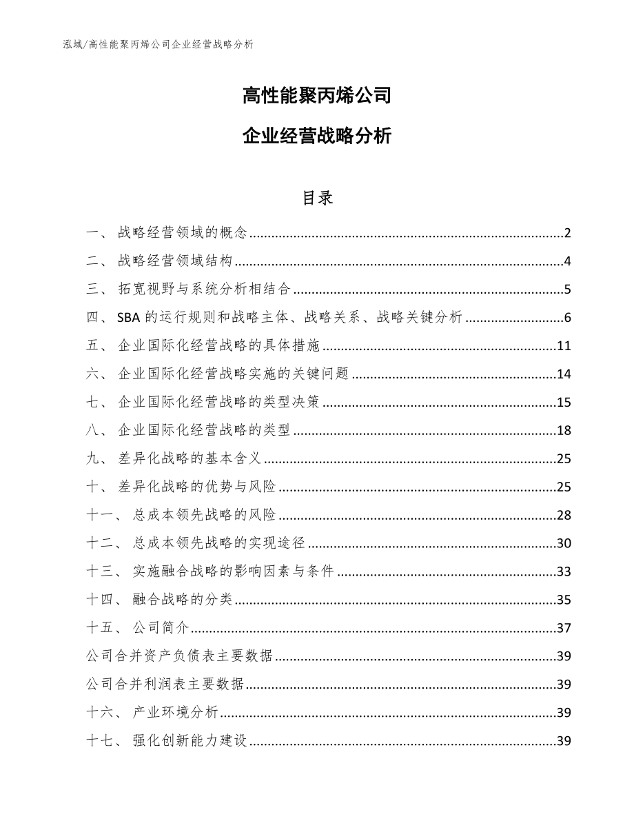 高性能聚丙烯公司企业经营战略分析_第1页