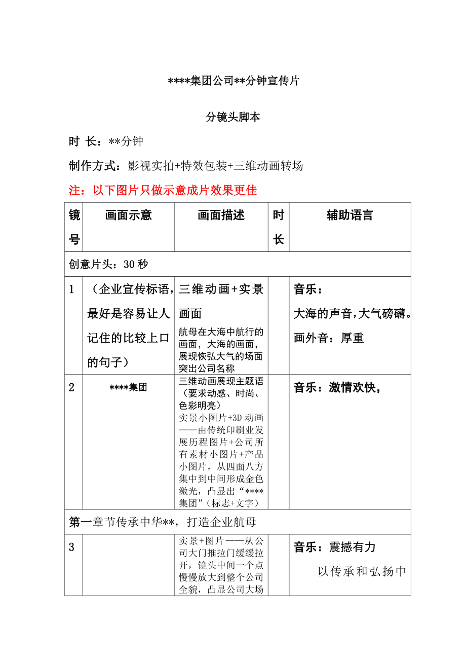 公司宣传片分镜头必备脚本(共9页)_第1页