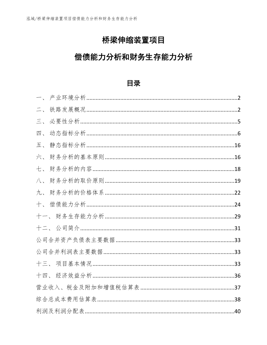 桥梁伸缩装置项目偿债能力分析和财务生存能力分析_范文_第1页