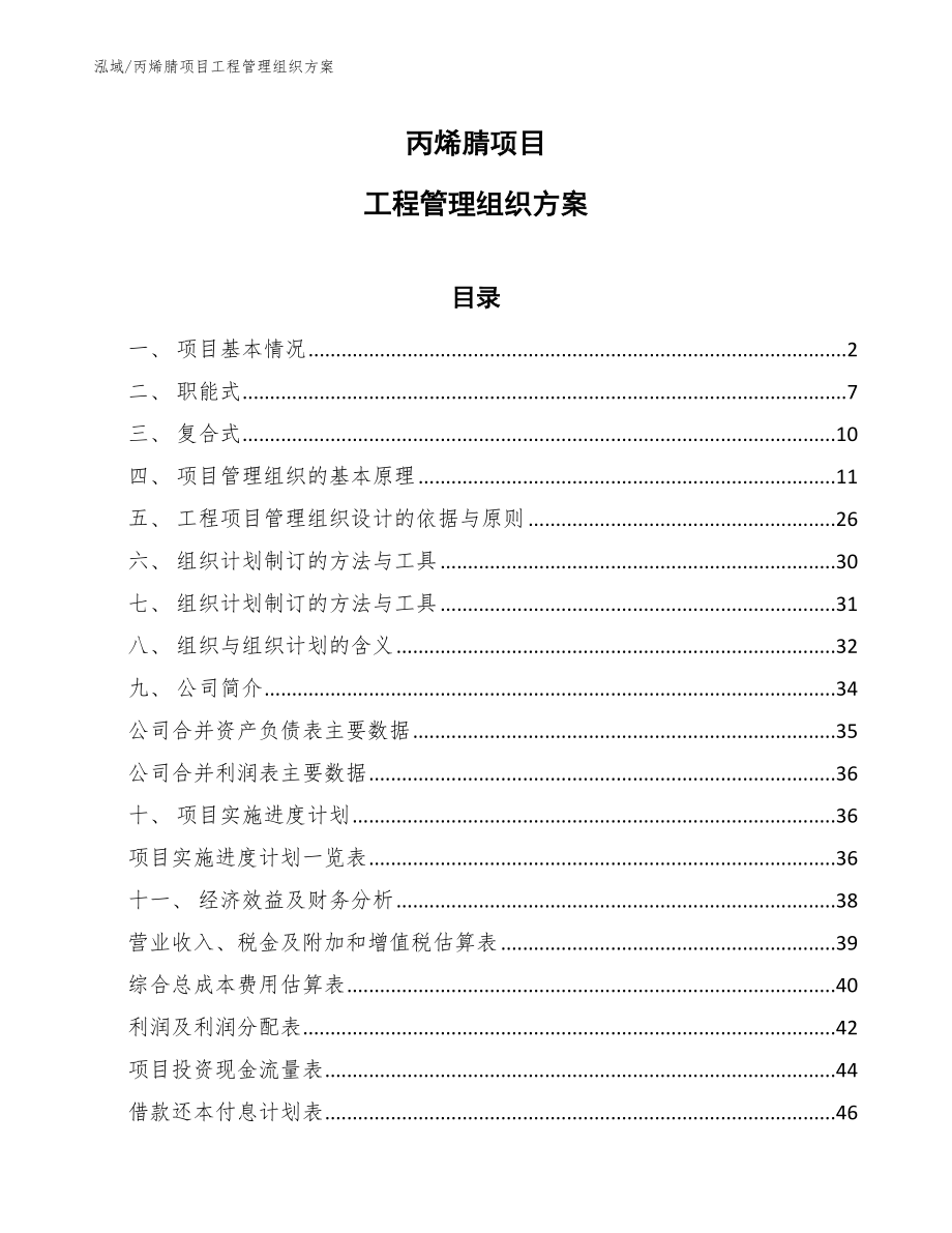 丙烯腈项目工程管理组织方案（参考）_第1页