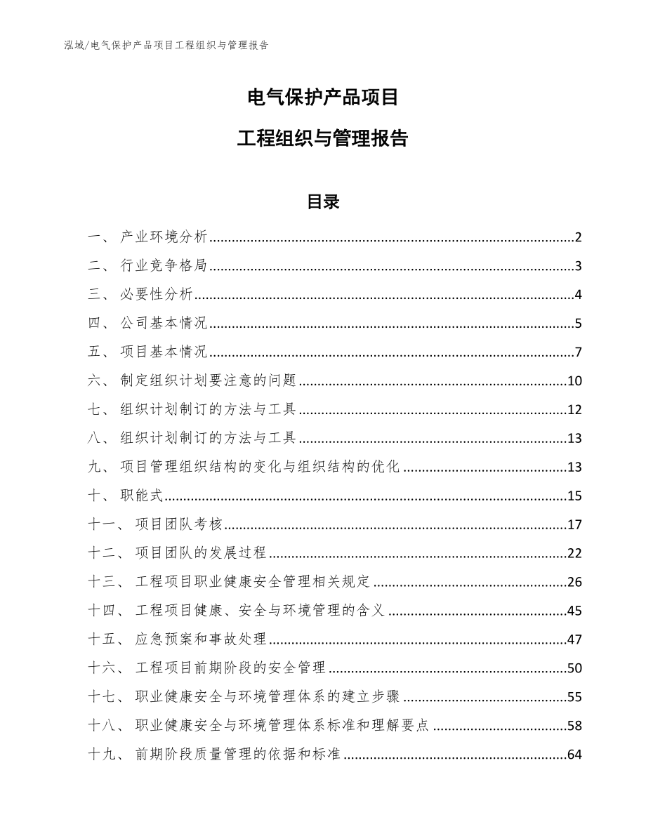 电气保护产品项目工程组织与管理报告_第1页