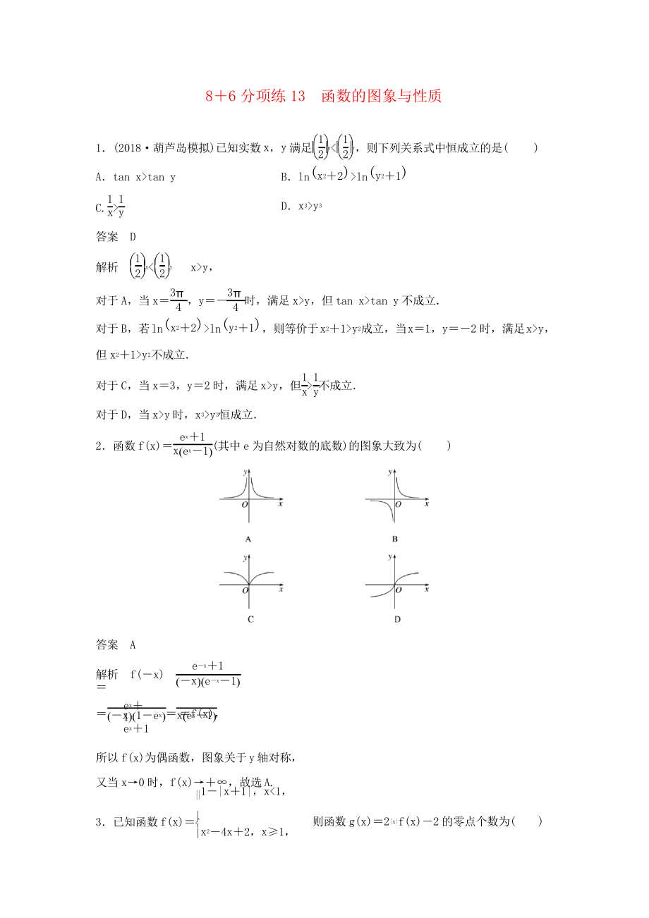 (京津专用)2019高考数学总复习 优编增分练86分项练13 函数的图象与性质 理_第1页