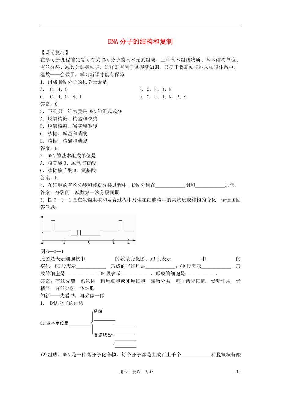 2012屆高三生物二輪復(fù)習(xí) DNA分子的結(jié)構(gòu)和復(fù)制教案 人教版_第1頁