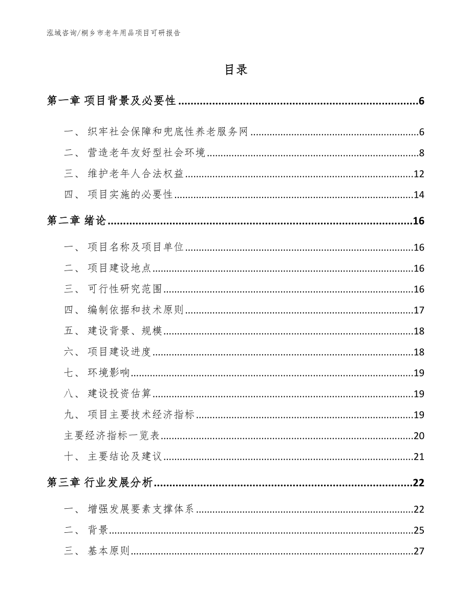 桐乡市老年用品项目可研报告（参考范文）_第1页