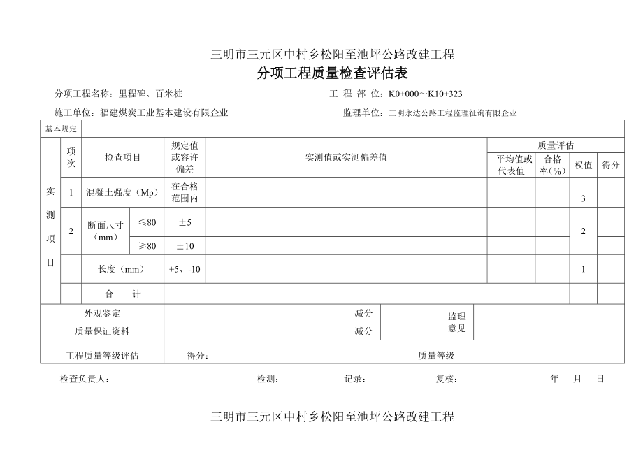 公路工程分部分项工程质量检验评定表_第1页