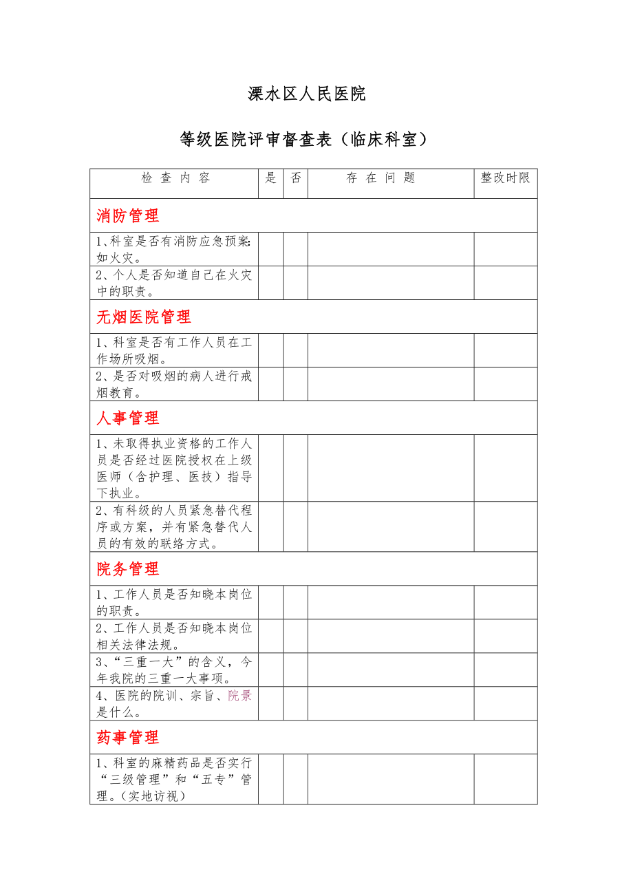 督查表格临床科室_第1页