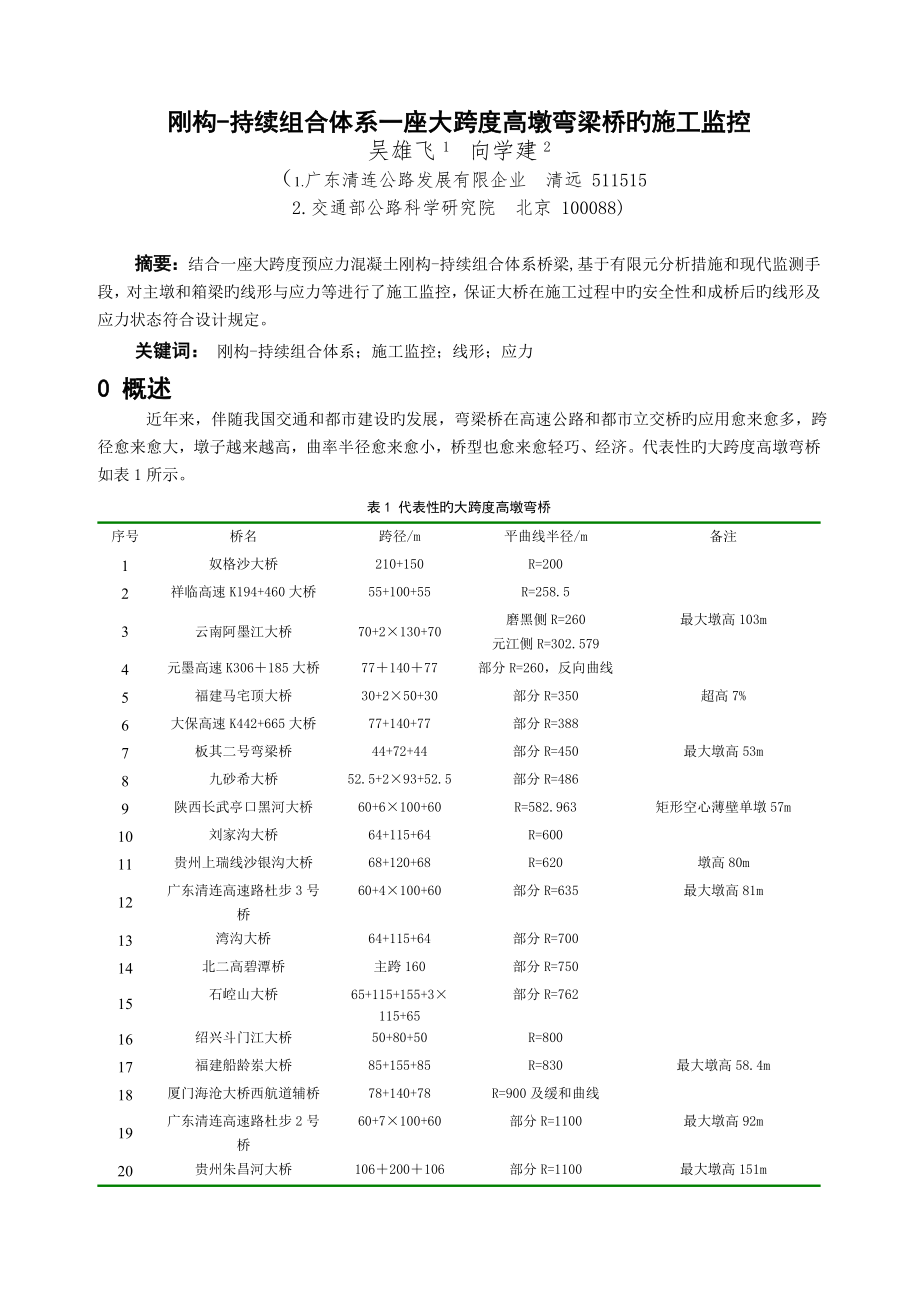 刚构连续组合体系一座大跨度高墩弯梁桥的施工监控_第1页