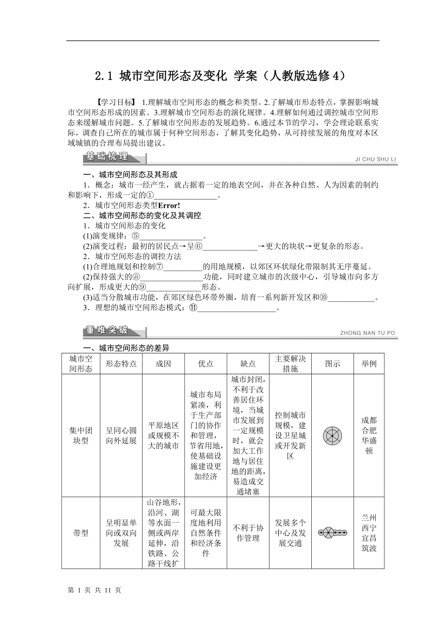 2.1 城市空間形態(tài)及變化 學(xué)案(人教版選修4)_第1頁(yè)