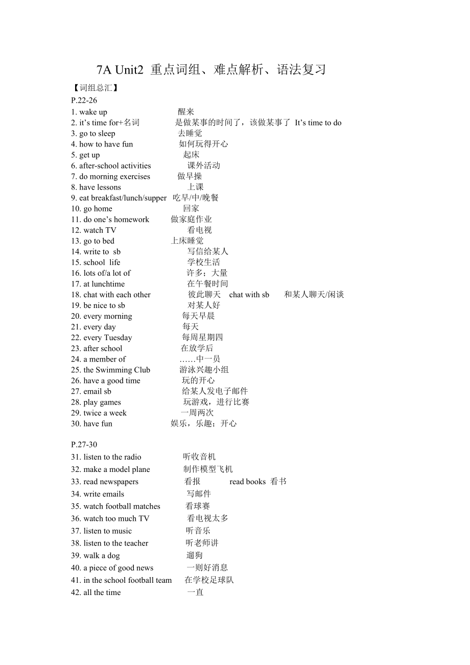 7A Unit2 教学要求,知识点讲解和练习_第1页