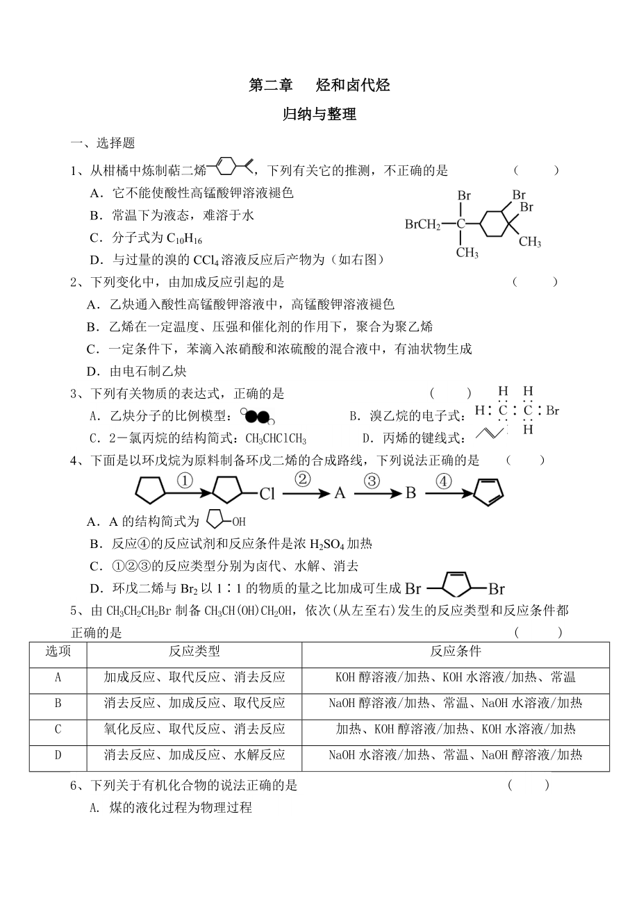 第二章 烃和卤代烃（归纳与整理）_第1页