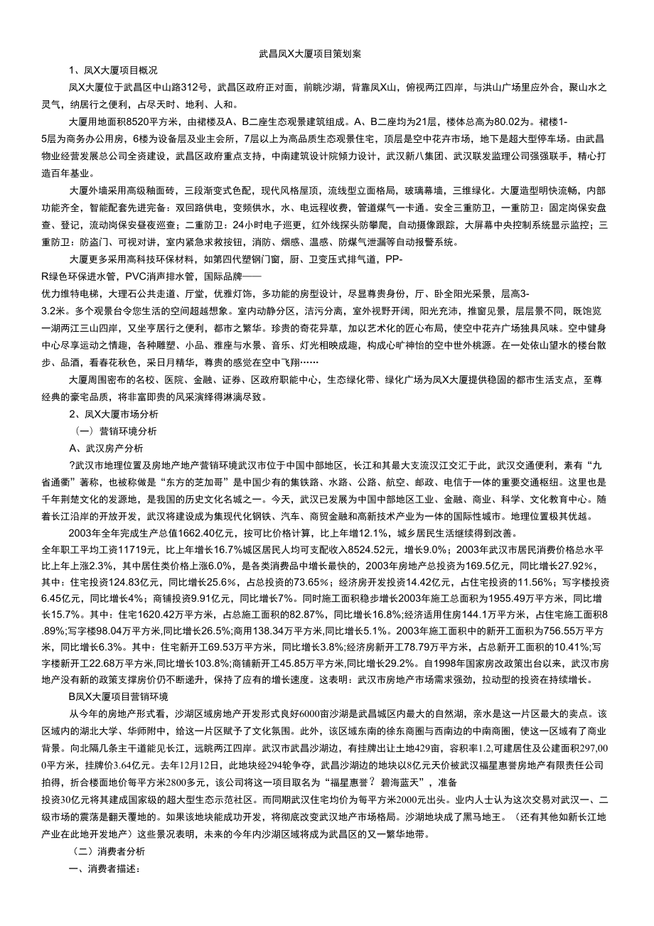 武昌凤X大厦项目策划案_第1页