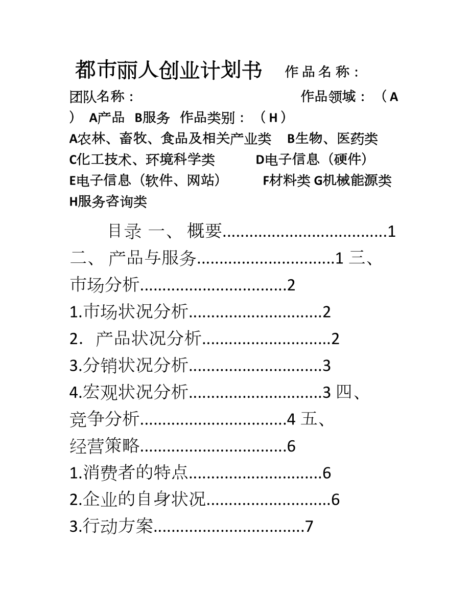 都市丽人创业设计书_第1页