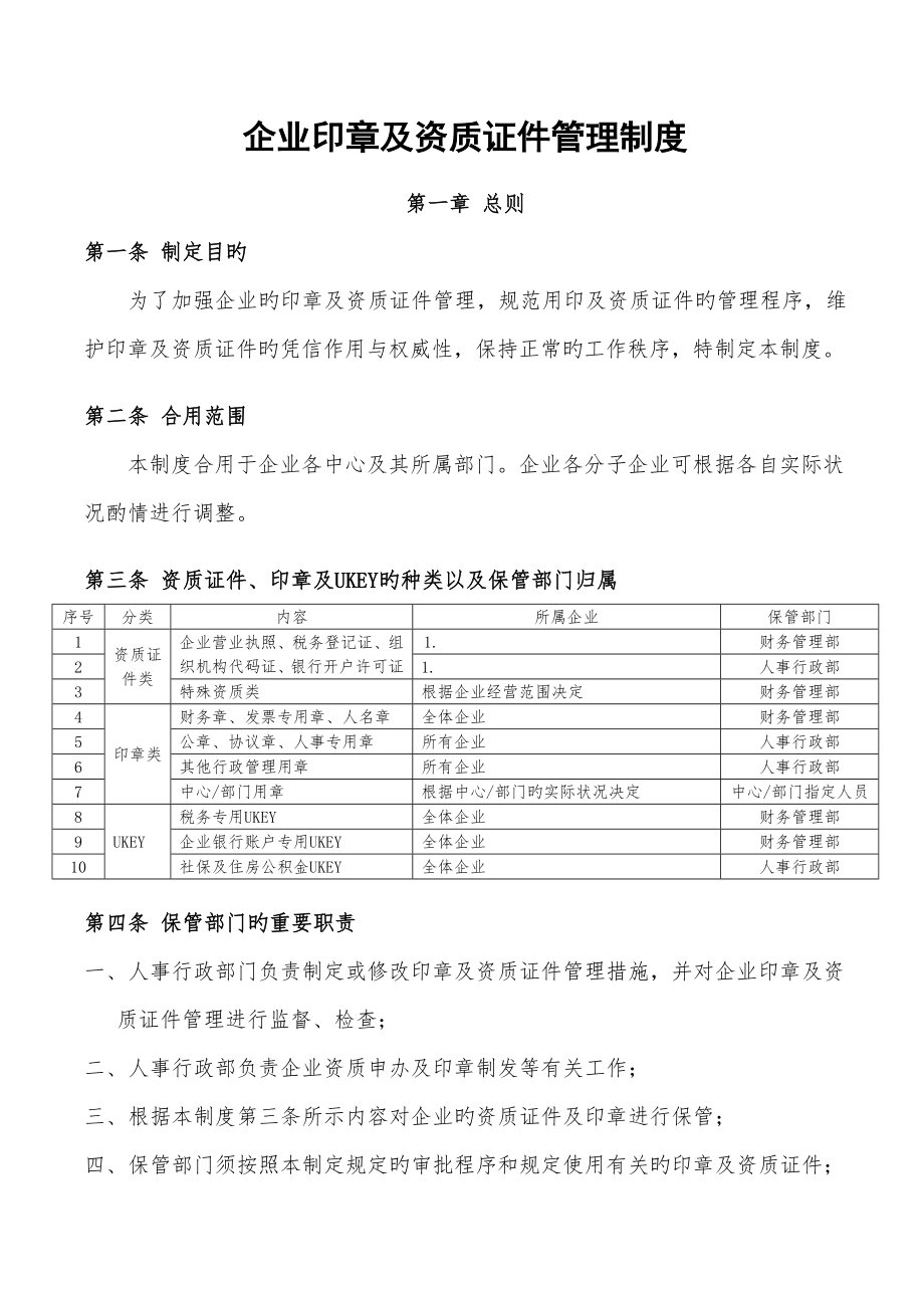 公司资质证件及印章管理规定_第1页