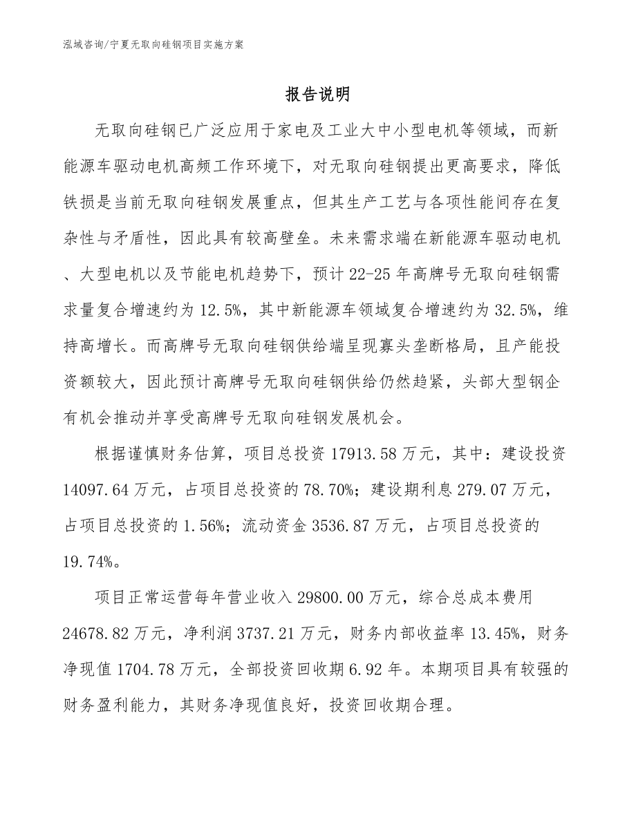 宁夏无取向硅钢项目实施方案（范文）_第1页