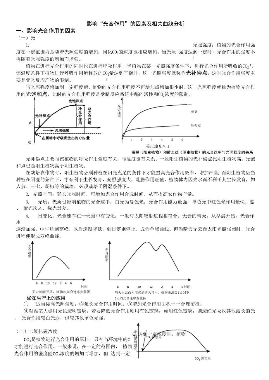 文档：影响“光合作用”的因素及相关曲线分析_第1页