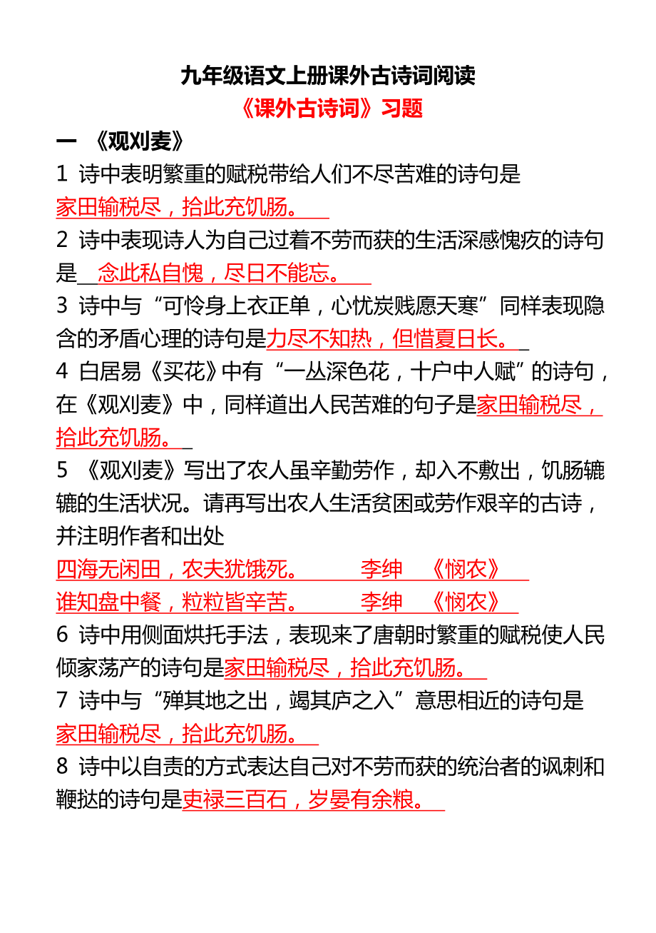 九年级语文上册课外古诗词阅读_第1页