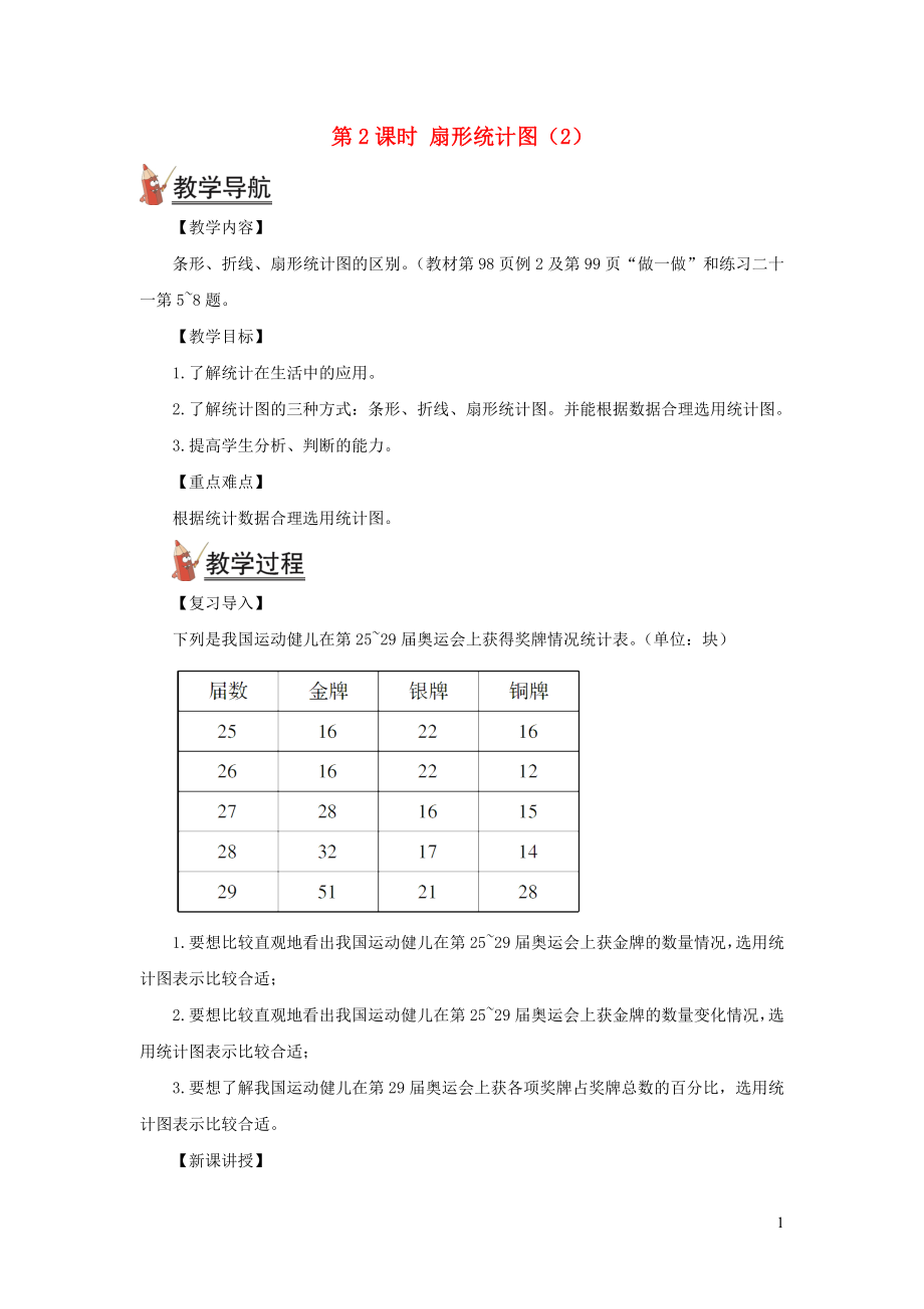 2021年秋六年级数学上册第七单元扇形统计图第2课时扇形统计图2教案新人教版_第1页