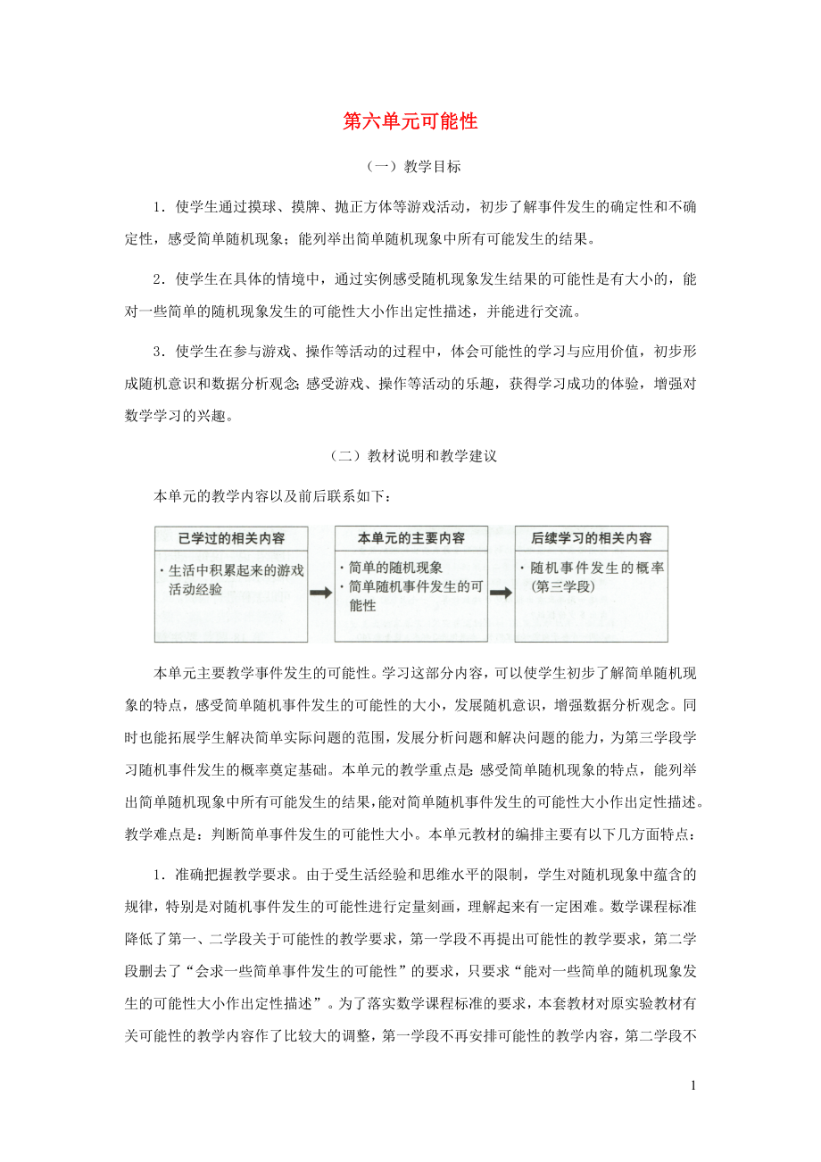 2021年秋四年级数学上册第六单元可能性教材分析苏教版_第1页