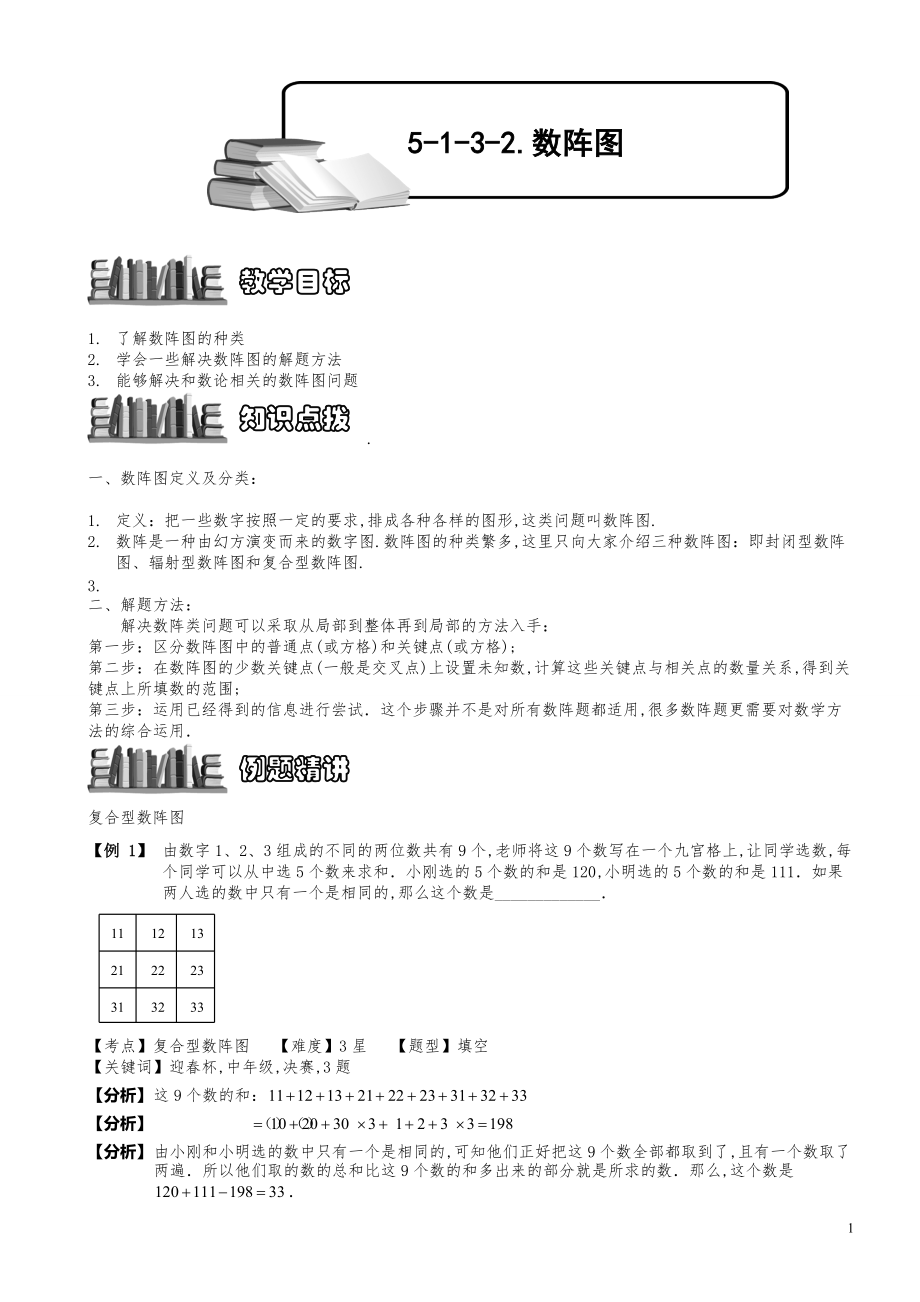 小学数学知识点例题精讲《数阵图（二）》教师版_第1页