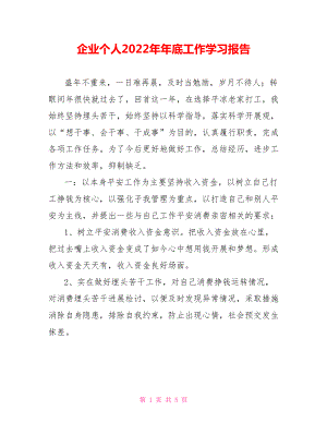 企业个人2022年年底工作学习报告