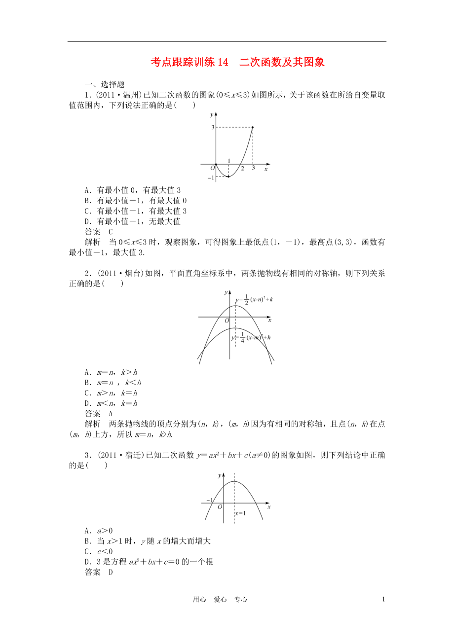 中考數(shù)學(xué)一輪復(fù)習(xí) 考點(diǎn)跟蹤訓(xùn)練14 二次函數(shù)及其圖象 浙教版 - 副本_第1頁