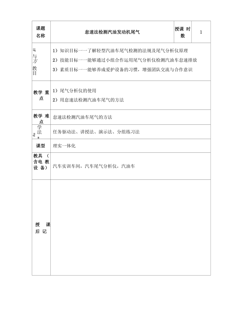 汽车尾气排放检测实验实训 任务驱动_第1页