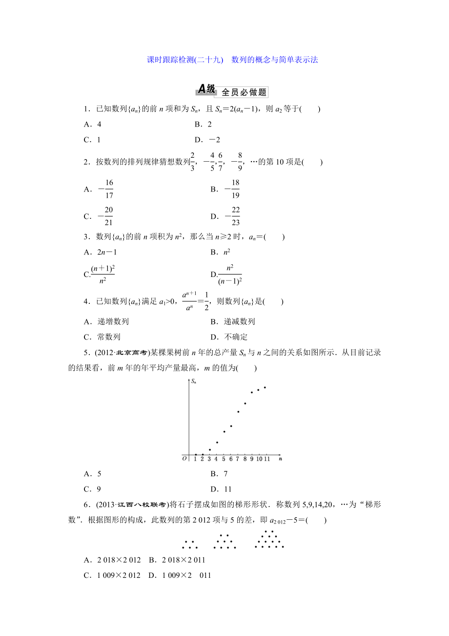 課時跟蹤檢測(二十九)數(shù)列的概念與簡單表示法_第1頁