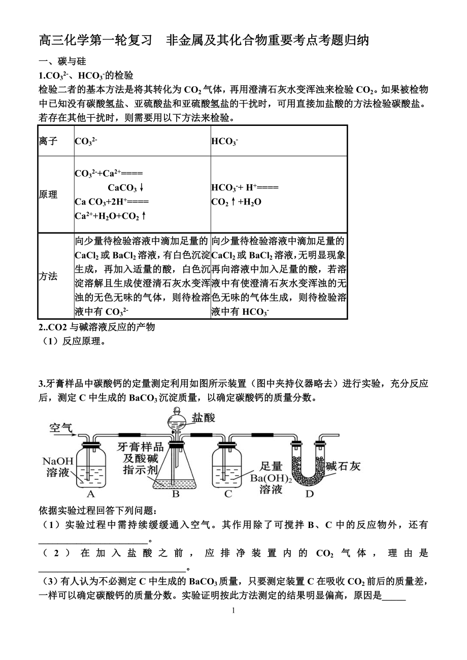 高三化學(xué)第一輪復(fù)習(xí)非金屬及其化合物重要考點考題歸納_第1頁