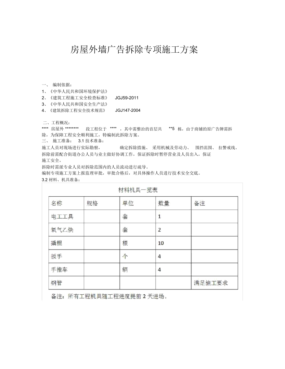 房屋外墙广告拆除专项施工方案_第1页