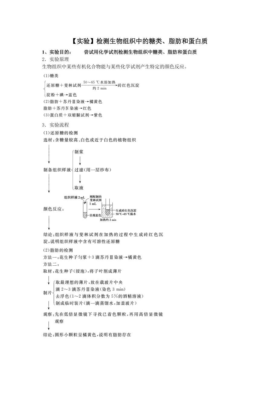 【實(shí)驗(yàn)】檢測(cè)生物組織中的糖類、脂肪和蛋白質(zhì)知識(shí)歸納_第1頁