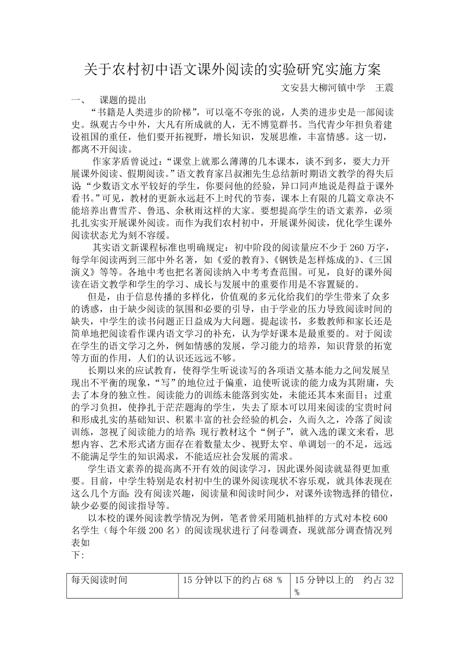 课题-关于农村初中语文课外阅读的实验研究_第1页