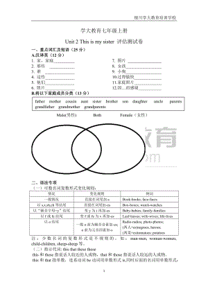 人教七年級上冊Unit 2單元測試題