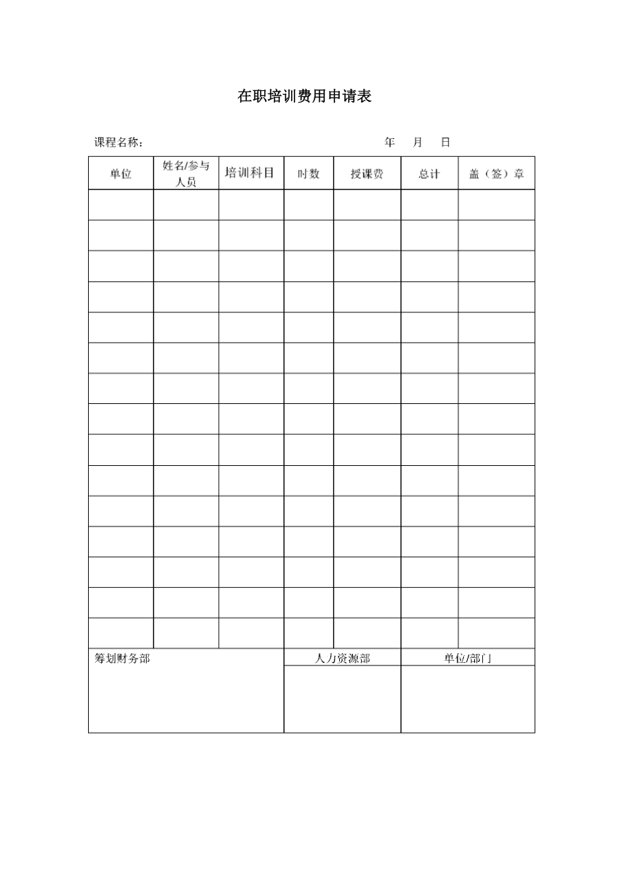 在职培训费用具体申请表_第1页