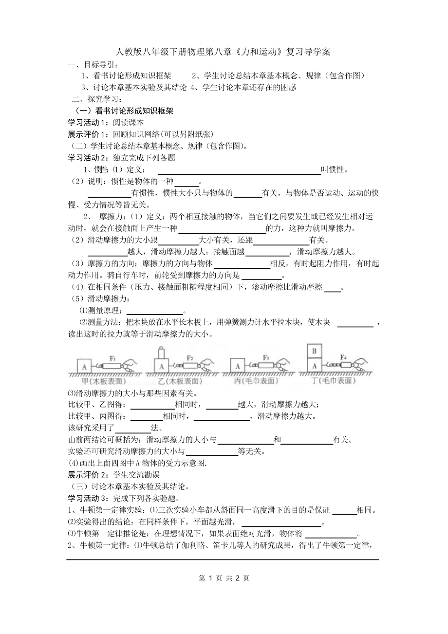 人教版八年级下册物理第八章 小结与复习_第1页