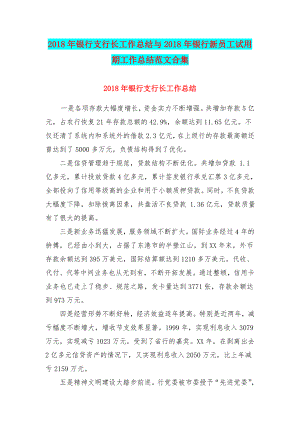 银行支行长工作总结与银行新员工试用期工作总结范文合集