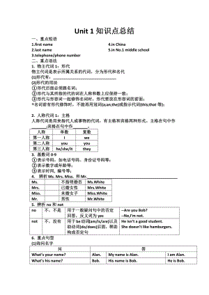 人教版七年級(jí)上冊(cè)Unit 1 知識(shí)點(diǎn)總結(jié)